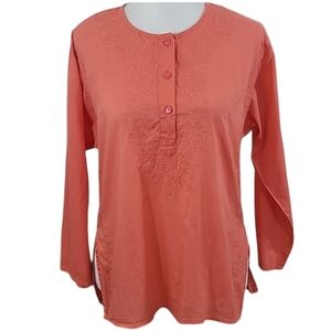 Trina Turk Embroidered Cotton Top Orange Relaxed Fit Sz Medium